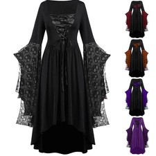 Damen Karneval Mittelalter Hexe Vampir Gothic Partykleid Kostüm Fasching Cosplay
