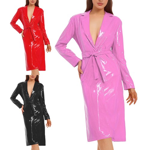 Damen wetlook mantel lang - de,