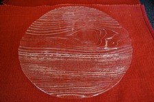 A Kuchenplatte Glasplatte Servierplatte Vorlagenplatte rund 28 cm Holzmaserung