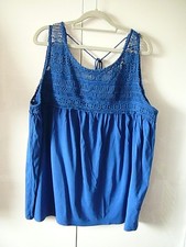 L Yessica Träger-Top Tunika Gr XL royal blau große Blütenspitze Rückenband