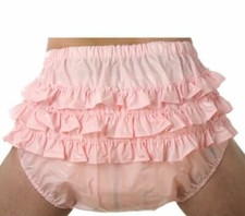 PVC adult baby  Inkontinenz Windelhose Gummihose mit Rüschen rosa