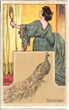 Hoyer - älteres Kaufmannsbild - Sinnbild - Pfau / Eitelkeit - gem. Abbildung