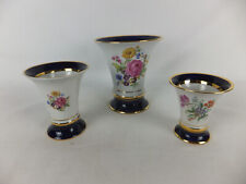 3 Stück ROYAL DUX Vasen - 1. Wahl - Kobalt blau - Goldrand - Blumenmotiv - TOP