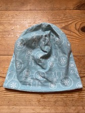 Dawanda Etsy Mütze Beanie Türkis Petrol Traktor Tracker Fahrzeuge Baumwolle