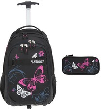 Schultrolley Mädchen 2T Set Trolley Elephant Signature 12680 Butterfly Pink +Box