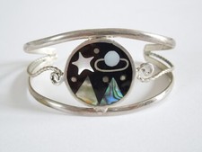 Offener Armreif mit Perlmutt Seeopal 12,9 g/Innenbreite:5,6 cm/Kopfbreite:3,0 cm