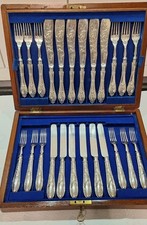 Antikes Besteck: Fisch + Menü Jugendstil ,versilbert, um 1900