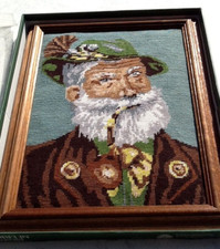 Gobelin Bild gestickt Wandersmann mit Holzrahmen 30 x 40 cm in OVP