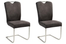 Schwingstühle 2er Set Stühle Freischwinger Esszimmerstühle Mikrofaser Grau