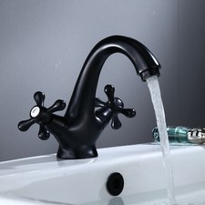 Retro Bad Waschbecken Armatur Landhaus Mischbatterie in matt Schwarz