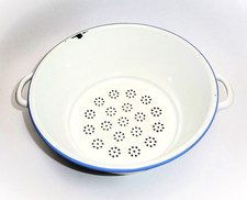 Riesswerke Sieb Riess Ges. Gesch. Emaille Blau 26 cm weiß Durchschlag