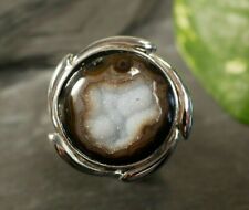 Großer 925 Silber Ring TAU Sägeblatt Wurfstern Optik Zacken Achat Druse Gefärbt