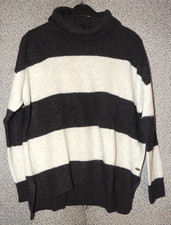 Damen Strickpullover Grau/Schwarz gestreift Rollkragen Wolle Gr. M Esprit