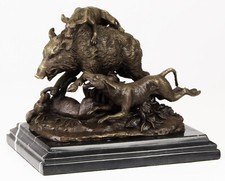 Bronzeskulptur Hund Wildschwein Jagdhunde Jagd  Antik-Stil Bronze Figur