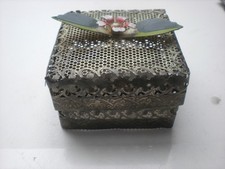 uralte Silber Schmuckschatulle mit Emaille Blume/Blätter wohl aus 19. Jahrhunder