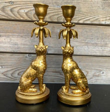 2er Set 28cm Leopard Kerzen Leuchter Ständer Halter Kandelaber Afrika gold