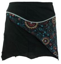 Minirock Boho chic, Wickelrock, Damen Rock, Cacheur - schwarz/grau