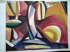 Original  Guache  Astraktes Gemälde Abstatt Kunstverein  Heilbronn signiert dat.