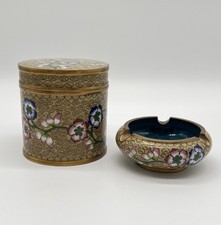 Chinesische Cloisonne Deckeldose Aschenbecher Emaille Metall vintage Asiatika