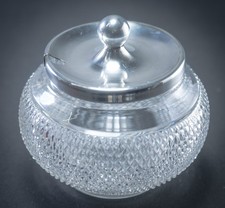 Einkochtopf Diamantschliff Glas versilberter Deckel / Honig / Zucker / Frühstück