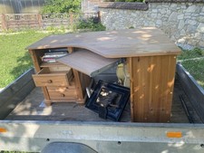 Eckschreibtisch, Weichholz, 3 drei Schubladen, Tastaturasuzug