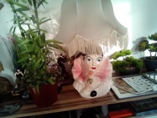 Tischlampe Pierrot Harlekin Bajazzo Keramik Büste Stoffschirm , Vintage