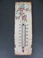 9977716-x Vintage Wand-Thermometer Blechschild Antikstil Blüten Vogel 25x8cm