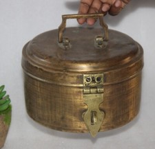 Alte Messing Handgefertigt Riegel Haken Enganliegend Rund Brot / Chappati Kiste