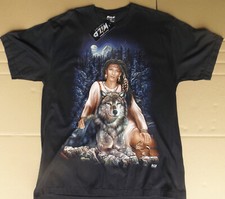 Indianerin mit Wolf  T-Schirt   Doppelprint  Gr.XL  100% Cotton/Baumwolle
