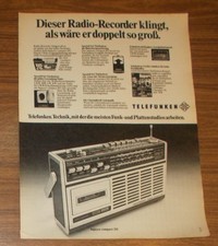 Seltene Werbung vintage TELEFUNKEN BAJAZZO COMPACT 201 Radio-Recorder #2 1975