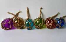 Maritime Fischerkugel Dekokugel Glas 6 Farben aus Hanf/Sisal Fischernetz