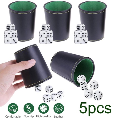 5xwürfelbecher leder set - leder,