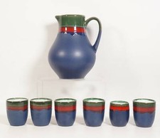 Vintage 70er Jahre van Daalen Aalen Keramik Saftkrug mit 6 Bechern Panton Ära