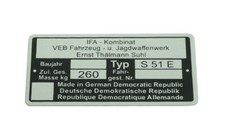 Typenschild für Simson S51 E Enduro Plakette 260kg silber schwarz Rohling Rahmen