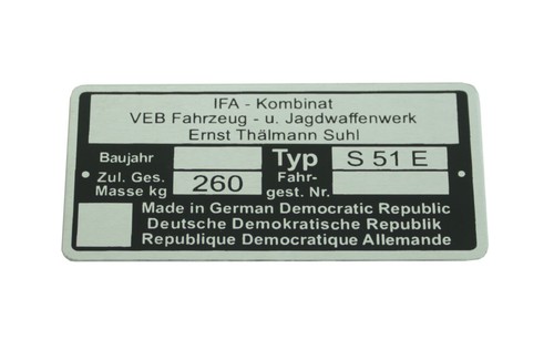 Typenschild für simson s51 - für,