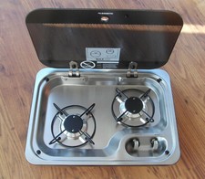 2 Flamm Kocher 30mbar HBG 2335 Dometic + Glasabdeckung für Wohnmobil 44670p NEU