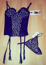 Corsage Korsage Korsett schwarz Leopard transparent xs 34 36 neu sexy Kostüm