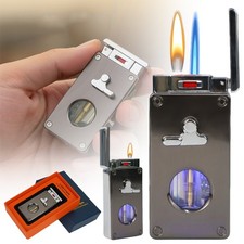 Doppelflammen Feuerzeug,Sturmfeuerzeug Chrome Brushed mit Schwarzer Lasergravur