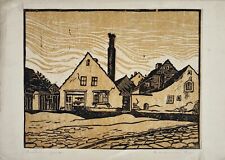 Charlotte Zurek 1910-1971 Linolschnitt Häuser am Stadtrand signiert datiert