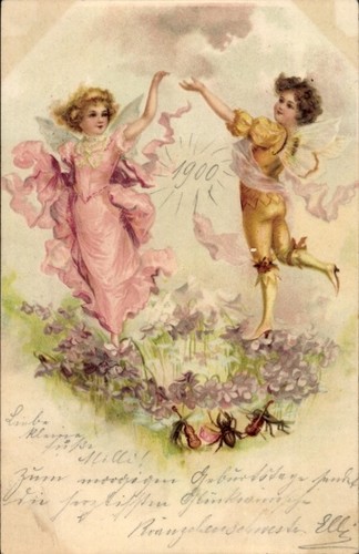 Litho tanzende engel blumen - litho, engel,