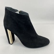 Topshop schwarz Leder Wildleder Stiefeletten seitlicher Reißverschluss Blockabsatz Bootie Boots 41 UK7,5