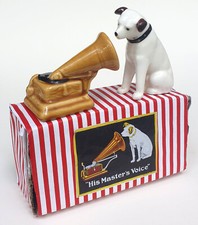 Nipper Hund + Grammophon His Masters Voice Salz- & Pfefferstreuer RCA 70er OVP