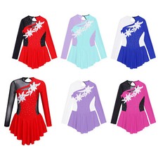 DE Kürkleider Eiskunstlauf Mädchen Rollkunstlauf Kleid Strass Rollschuhkleid