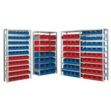 Robustes Regalsystem für Sichtlagerkästen, bestückt / Ordnungsregal, 425 mm tief