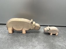 2x Ostheimer Tier, Holztier, Nilpferd,Mutter mit Kind, Holzspielzeug Arche Noah,
