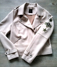 DAMEN BIKERJACKE LEDERJACKE JACKE GR 40 BEIGE ALCANTARA NEU