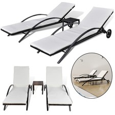 2er Set Sonnenliege Gartenliege Rollenliege verstellbar Liegestuhl mit 1 Tisch 