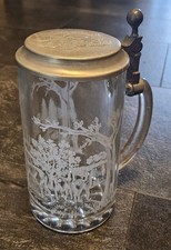 Glas-Bier-Krug mit Zinndeckel(mit Gravur) mit schöner Glasgravur