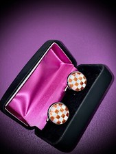 Design Mansch.Knöpfe., unisex, Chrom, Bernstein-Perlmutt-Imitat, Schachbr-Muster