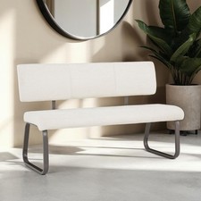 Esszimmerbank VILAS Polsterbank Sitzbank mit Rückenlehne weiß Bouclé Stoff